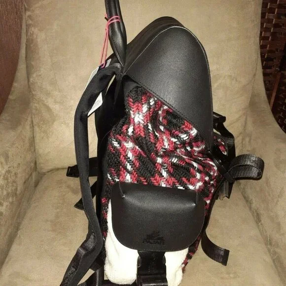PAJAR-Logan Leather/Knit Luxury Special Force Sport Backpack-Black Plaid Mix-NWT - Picture 6 of 11
